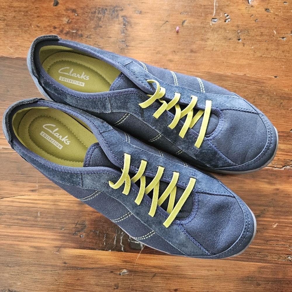 EUC Women's Clark's Collection Suede Slip On Shoes, Size 9, Blue and Green